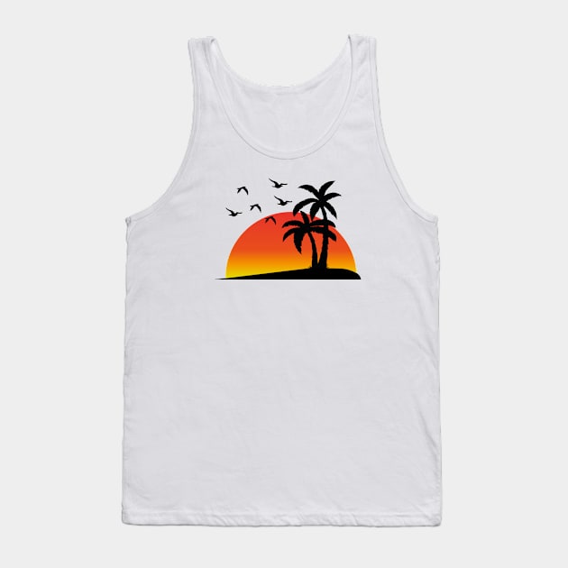 Sunset And Palm Tree Tank Top by Global Creation